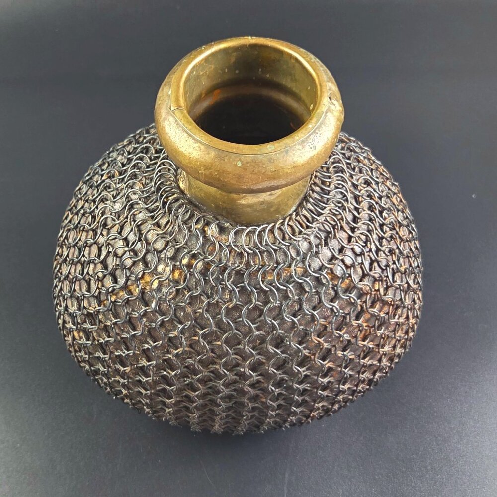 Antique French Brass and Metal Chain Vase – 10" Tall - Picture 6 of 9